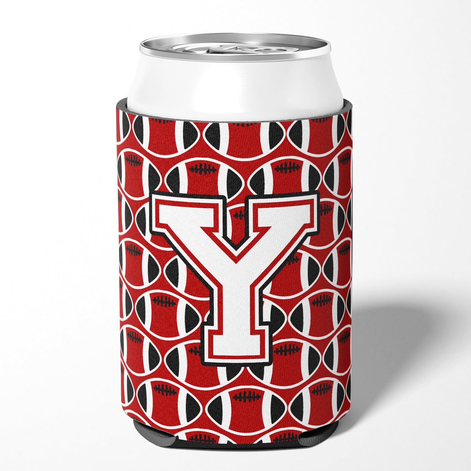 Letter Y Football Cardinal and White Can or Bottle Hugger CJ1082-YCC.