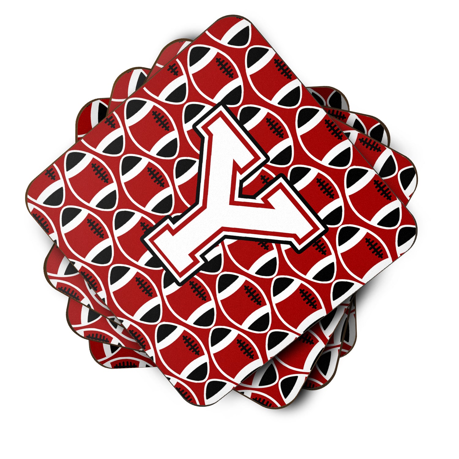 Letter Y Football Cardinal and White Foam Coaster Set of 4 CJ1082-YFC - the-store.com