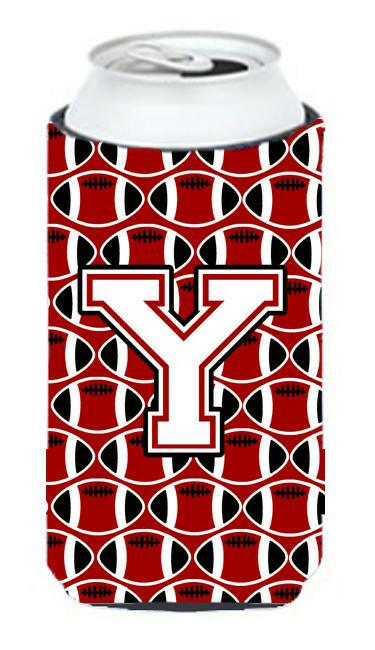 Letter Y Football Cardinal and White Tall Boy Beverage Insulator Hugger CJ1082-YTBC by Caroline&#39;s Treasures