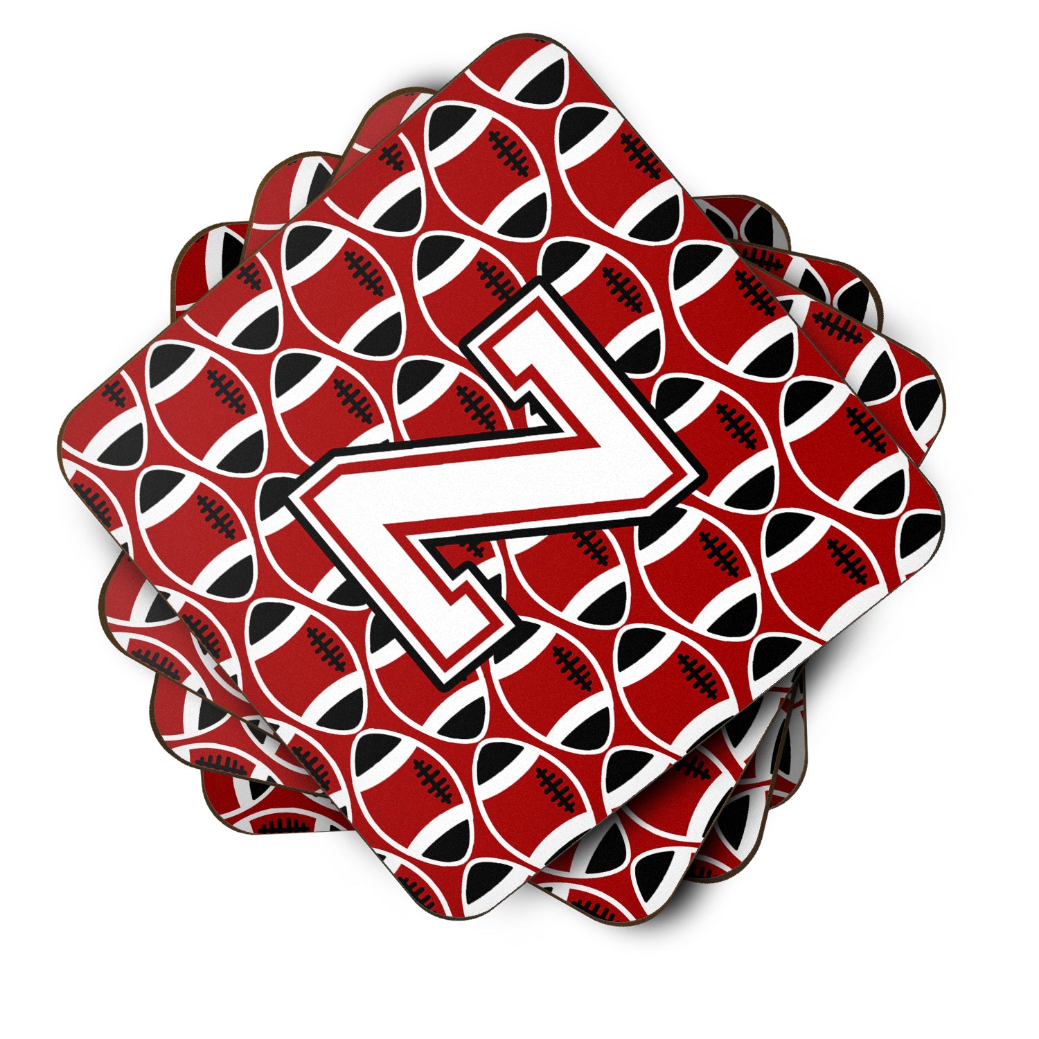 Letter Z Football Cardinal and White Foam Coaster Set of 4 CJ1082-ZFC - the-store.com