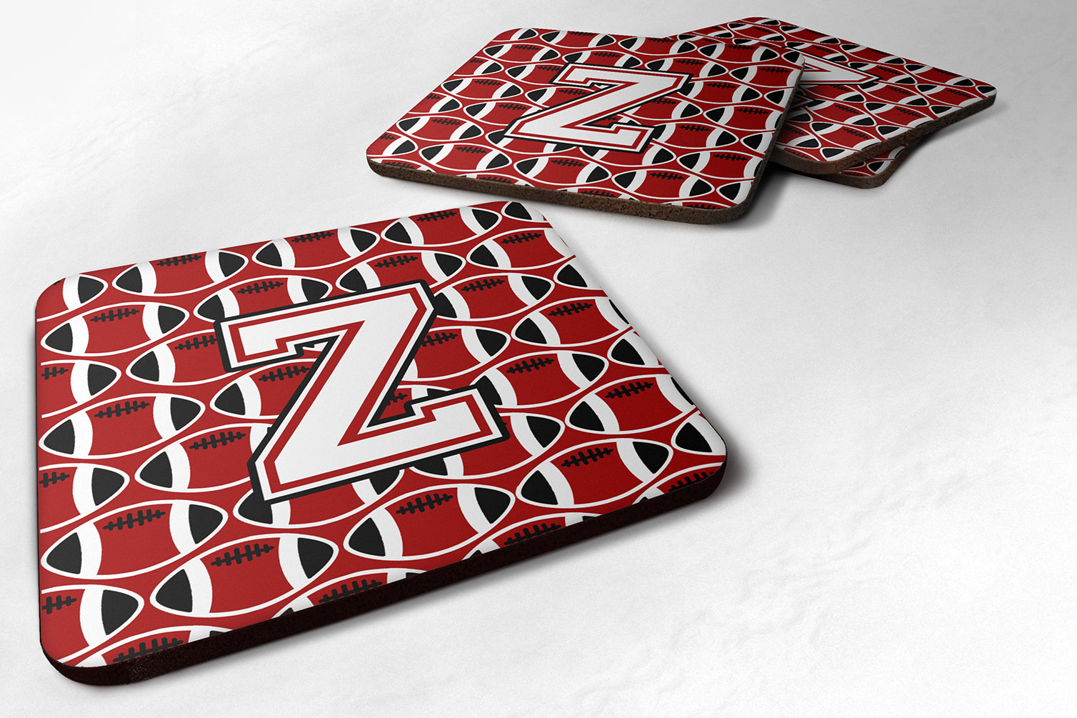Letter Z Football Cardinal and White Foam Coaster Set of 4 CJ1082-ZFC - the-store.com