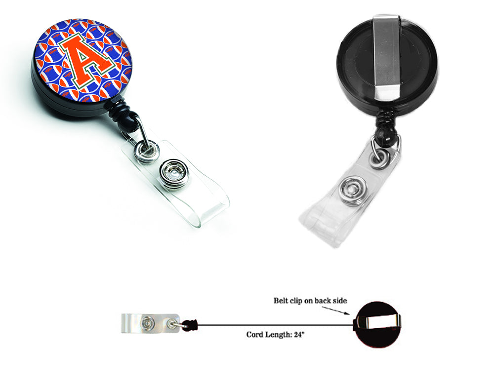 Letter A Football Green, Blue and Orange Retractable Badge Reel CJ1083-ABR.