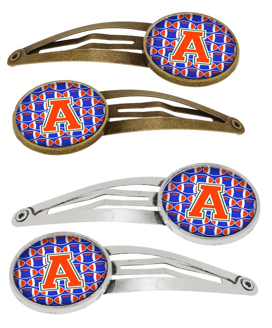 Letter A Football Green, Blue and Orange Set of 4 Barrettes Hair Clips CJ1083-AHCS4 by Caroline's Treasures