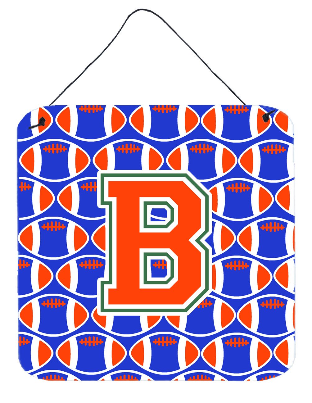 Letter B Football Green, Blue and Orange Wall or Door Hanging Prints CJ1083-BDS66 by Caroline's Treasures