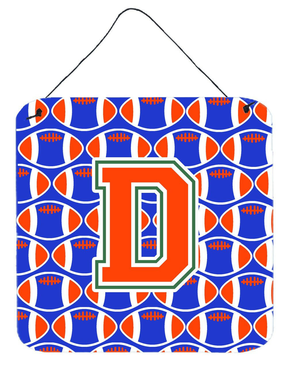 Letter D Football Green, Blue and Orange Wall or Door Hanging Prints CJ1083-DDS66 by Caroline's Treasures