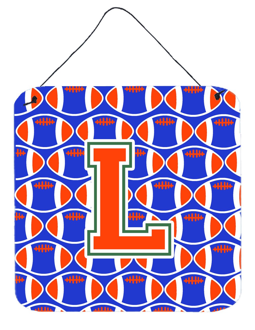 Letter L Football Green, Blue and Orange Wall or Door Hanging Prints CJ1083-LDS66 by Caroline's Treasures