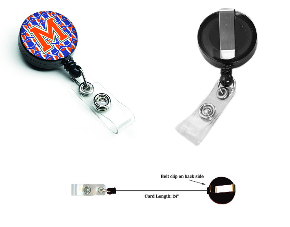 Letter M Football Green, Blue and Orange Retractable Badge Reel CJ1083-MBR.