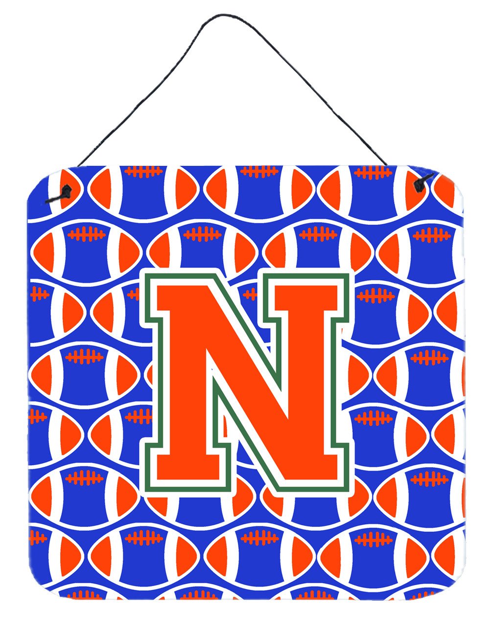 Letter N Football Green, Blue and Orange Wall or Door Hanging Prints CJ1083-NDS66 by Caroline's Treasures