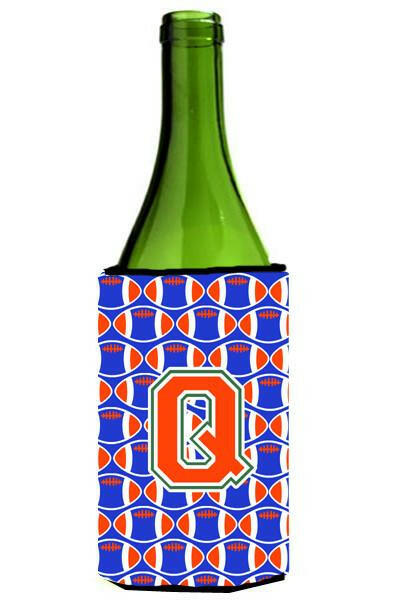 Letter Q Football Green, Blue and Orange Wine Bottle Beverage Insulator Hugger CJ1083-QLITERK by Caroline's Treasures