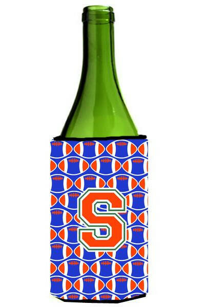 Letter S Football Green, Blue and Orange Wine Bottle Beverage Insulator Hugger CJ1083-SLITERK by Caroline's Treasures