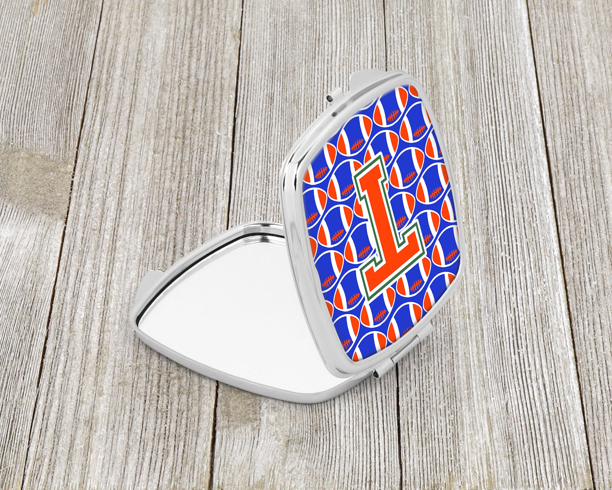 Letter T Football Green, Blue and Orange Compact Mirror CJ1083-TSCM