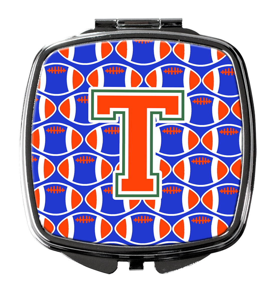 Letter T Football Green, Blue and Orange Compact Mirror CJ1083-TSCM