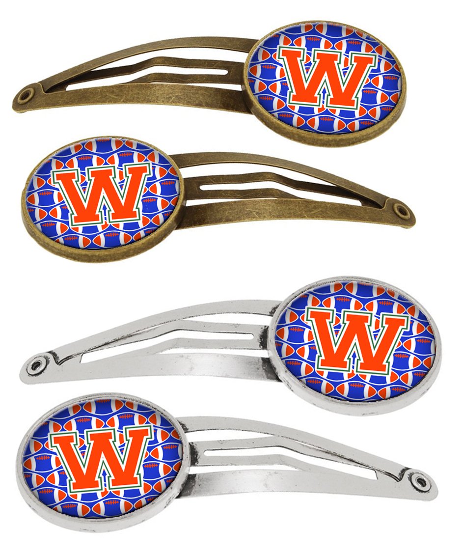 Letter W Football Green, Blue and Orange Set of 4 Barrettes Hair Clips CJ1083-WHCS4 by Caroline's Treasures