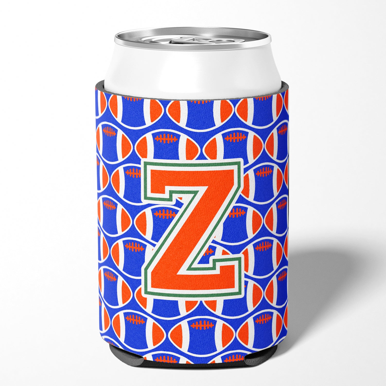 Letter Z Football Green, Blue and Orange Can or Bottle Hugger CJ1083-ZCC.