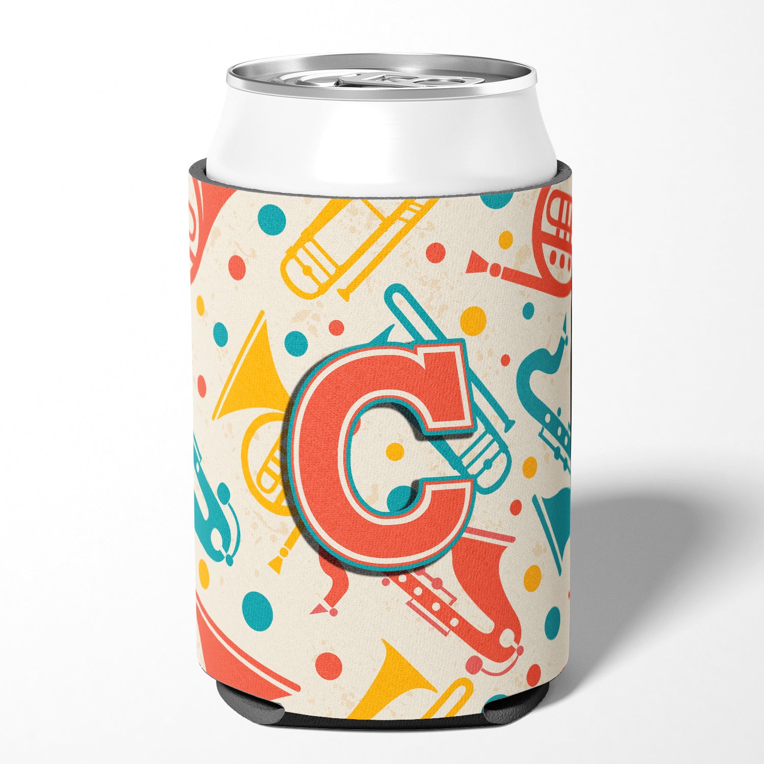 Letter C Retro Teal Orange Musical Instruments Initial Can or Bottle Hugger CJ2001-CCC.