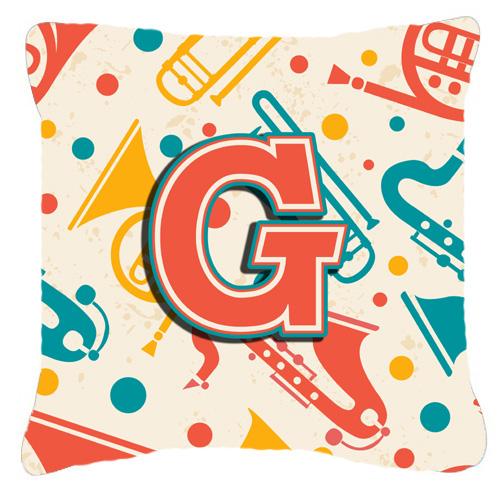 Letter G Retro Teal Orange Musical Instruments Initial Canvas Fabric Decorative Pillow by Caroline&#39;s Treasures