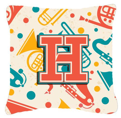 Letter H Retro Teal Orange Musical Instruments Initial Canvas Fabric Decorative Pillow by Caroline&#39;s Treasures