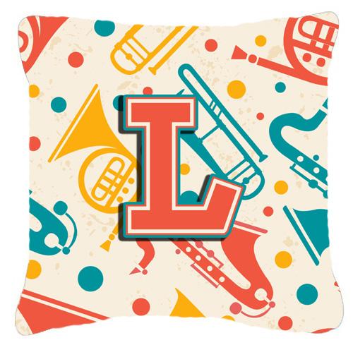 Letter L Retro Teal Orange Musical Instruments Initial Canvas Fabric Decorative Pillow by Caroline's Treasures