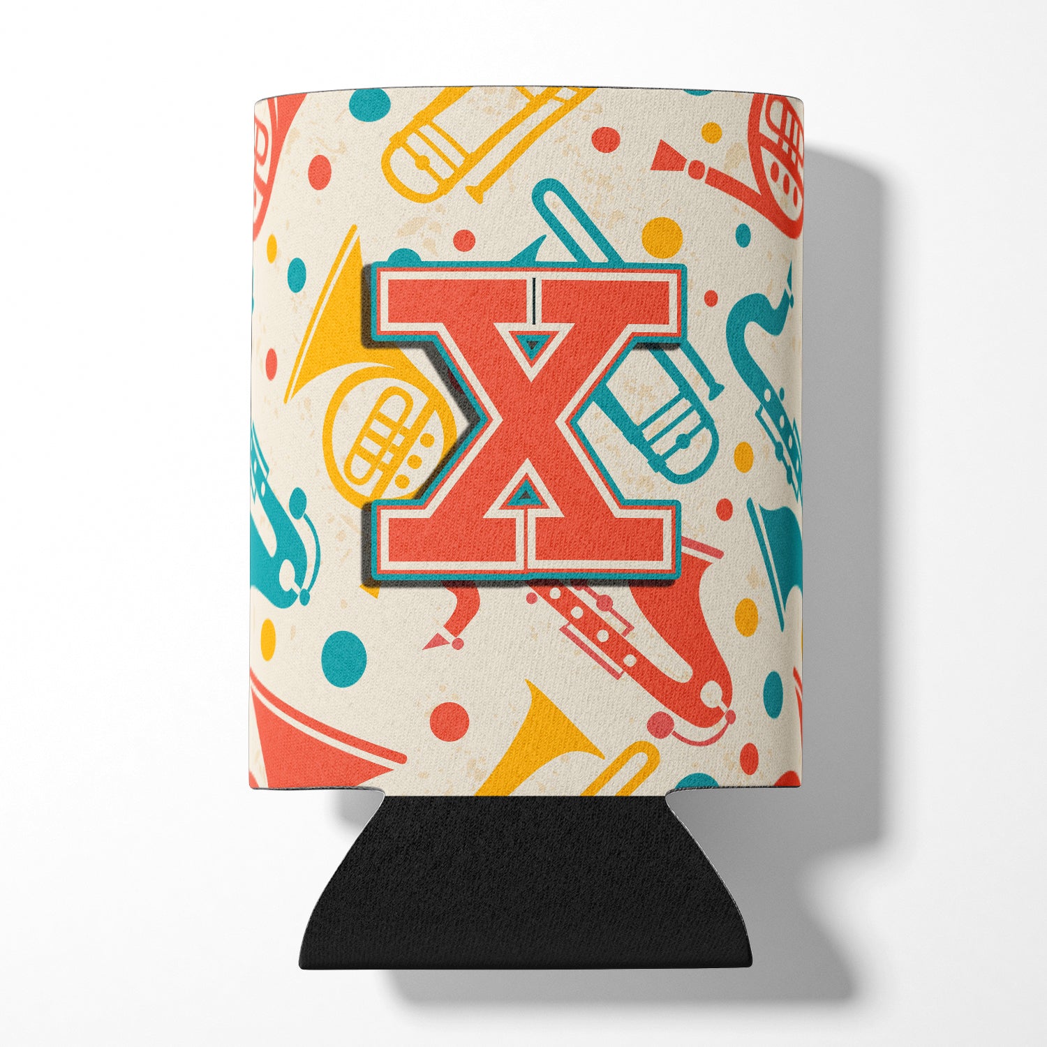 Letter X Retro Teal Orange Musical Instruments Initial Can or Bottle Hugger CJ2001-XCC.