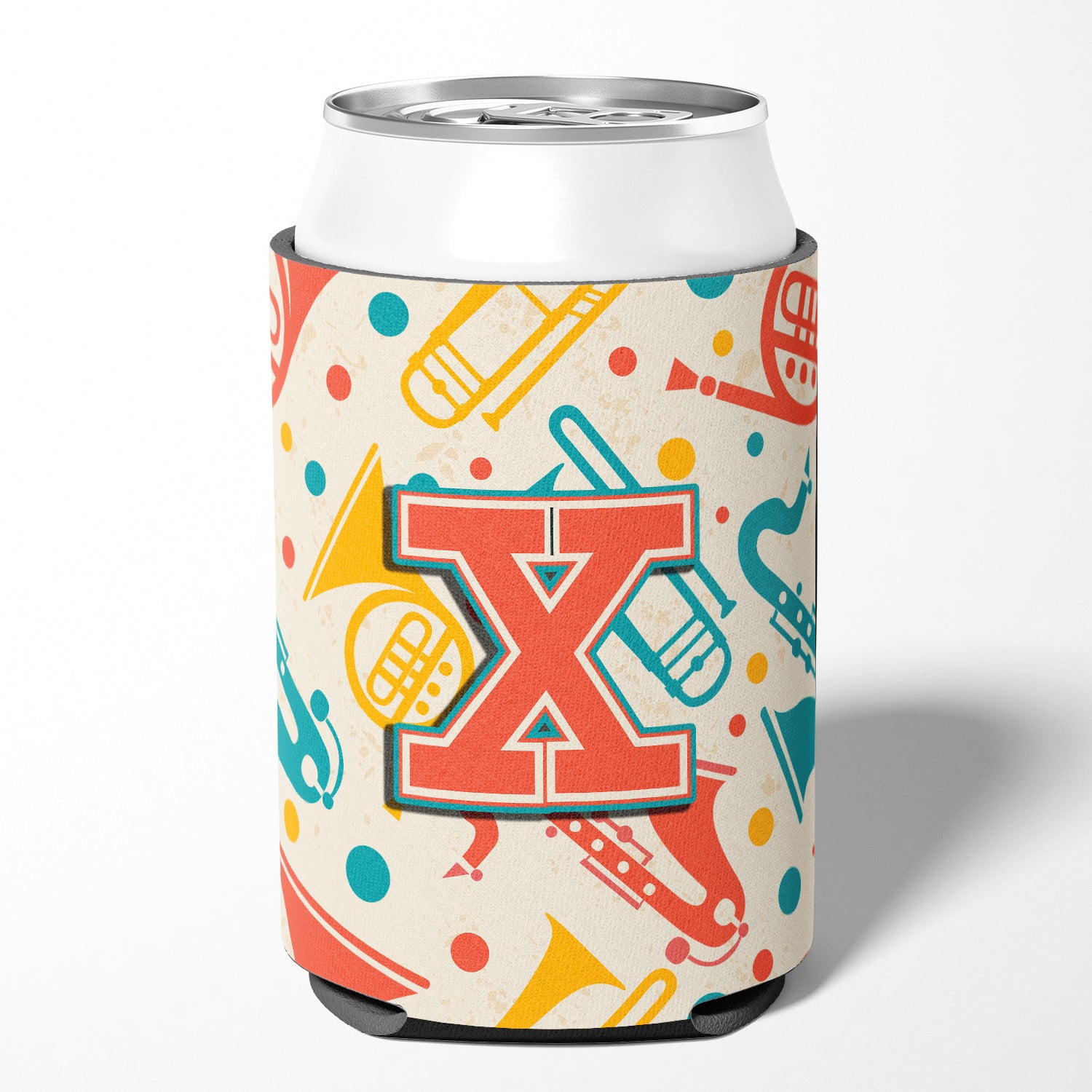 Letter X Retro Teal Orange Musical Instruments Initial Can or Bottle Hugger CJ2001-XCC.