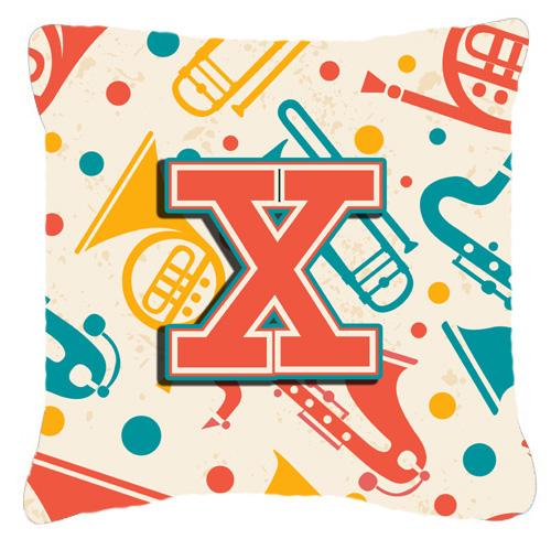 Letter X Retro Teal Orange Musical Instruments Initial Canvas Fabric Decorative Pillow by Caroline&#39;s Treasures