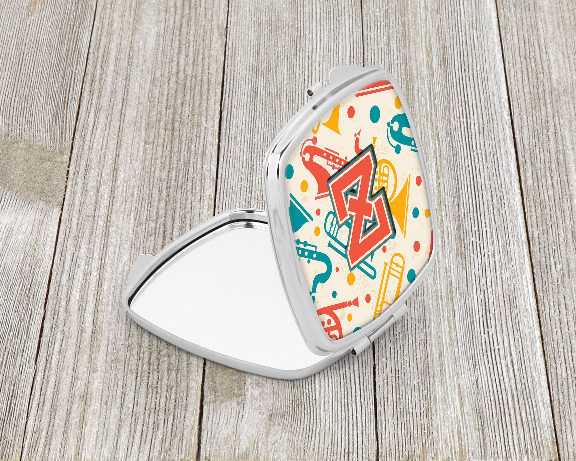 Letter Z Retro Teal Orange Musical Instruments Initial Compact Mirror CJ2001-ZSCM