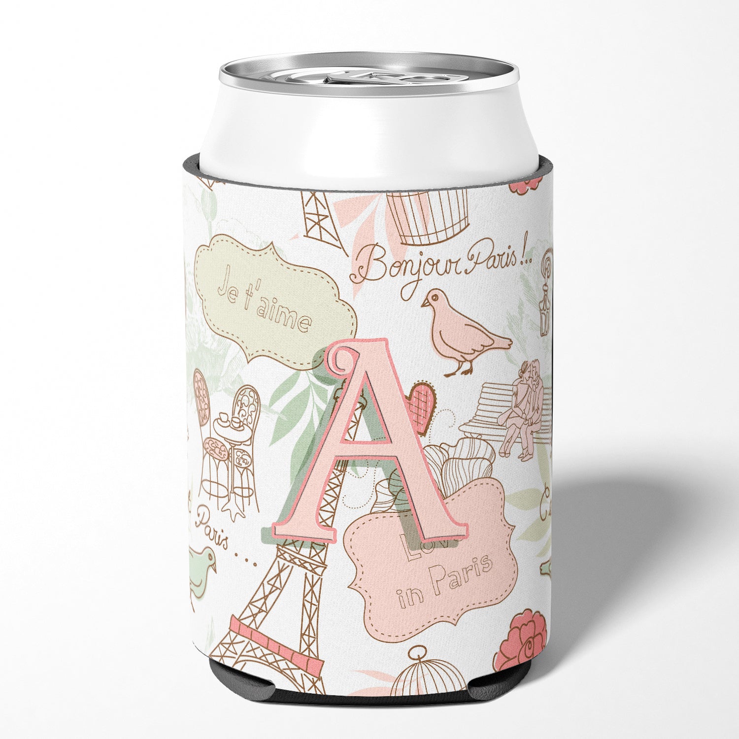 Letter A Love in Paris Pink Can or Bottle Hugger CJ2002-ACC.