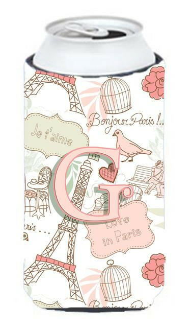 Letter G Love in Paris Pink Tall Boy Beverage Insulator Hugger CJ2002-GTBC by Caroline's Treasures
