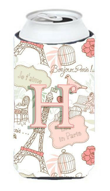Letter H Love in Paris Pink Tall Boy Beverage Insulator Hugger CJ2002-HTBC by Caroline's Treasures