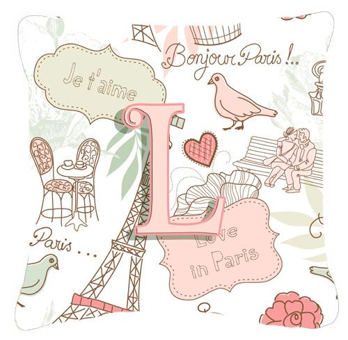 Letter L Love in Paris Pink Canvas Fabric Decorative Pillow by Caroline's Treasures