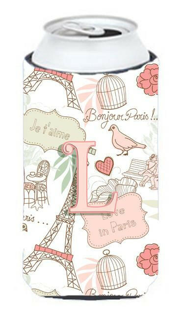 Letter L Love in Paris Pink Tall Boy Beverage Insulator Hugger CJ2002-LTBC by Caroline's Treasures