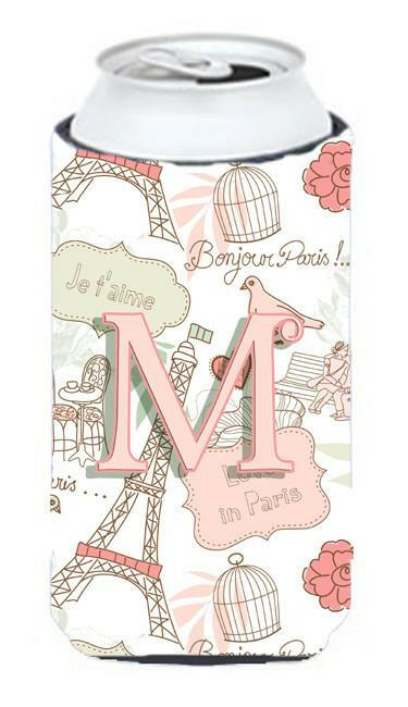 Letter M Love in Paris Pink Tall Boy Beverage Insulator Hugger CJ2002-MTBC by Caroline's Treasures