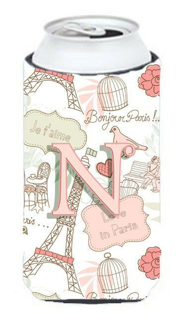 Letter N Love in Paris Pink Tall Boy Beverage Insulator Hugger CJ2002-NTBC by Caroline's Treasures