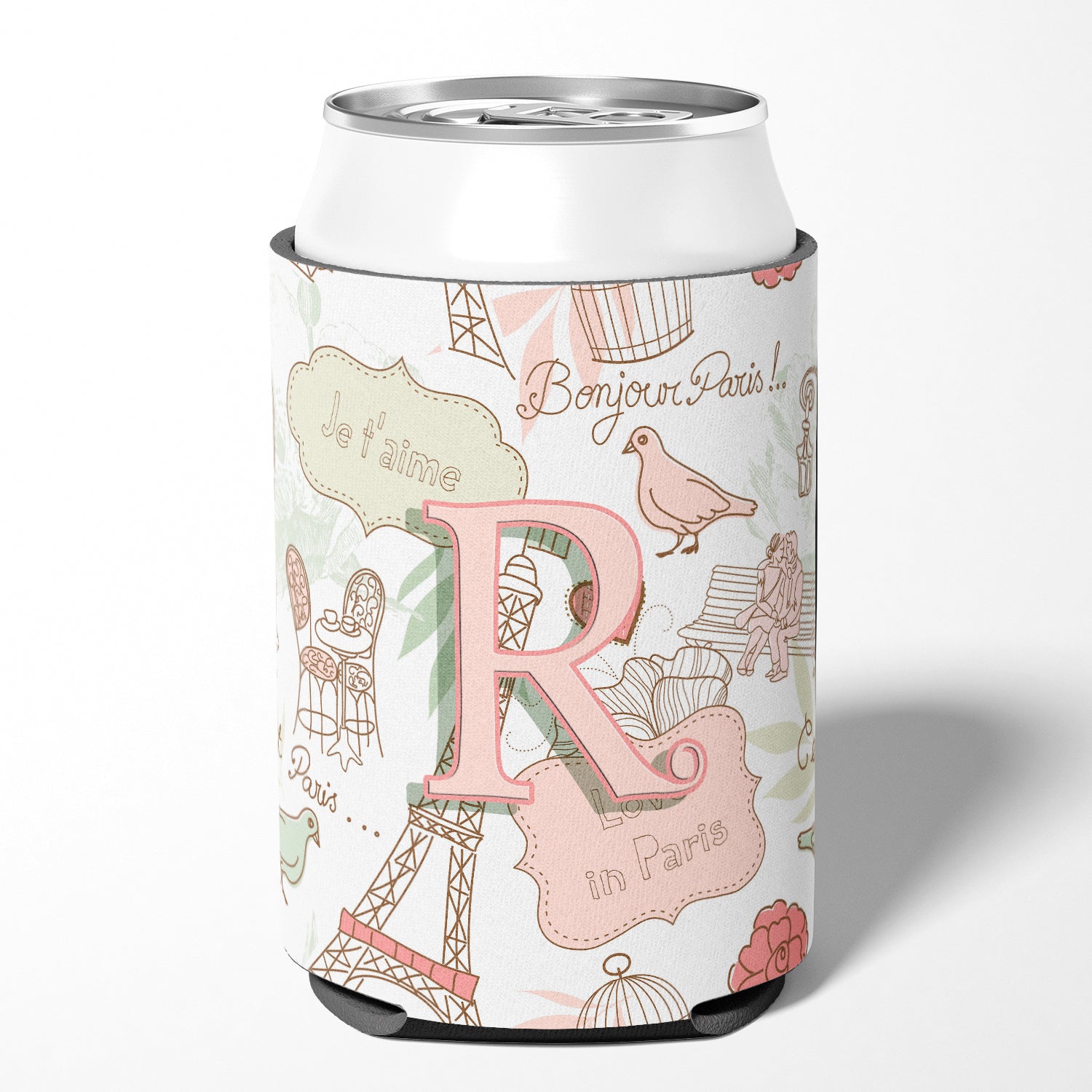 Letter R Love in Paris Pink Can or Bottle Hugger CJ2002-RCC.
