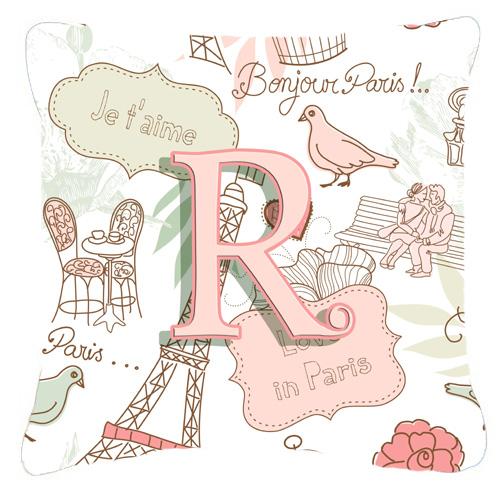 Letter R Love in Paris Pink Canvas Fabric Decorative Pillow by Caroline's Treasures