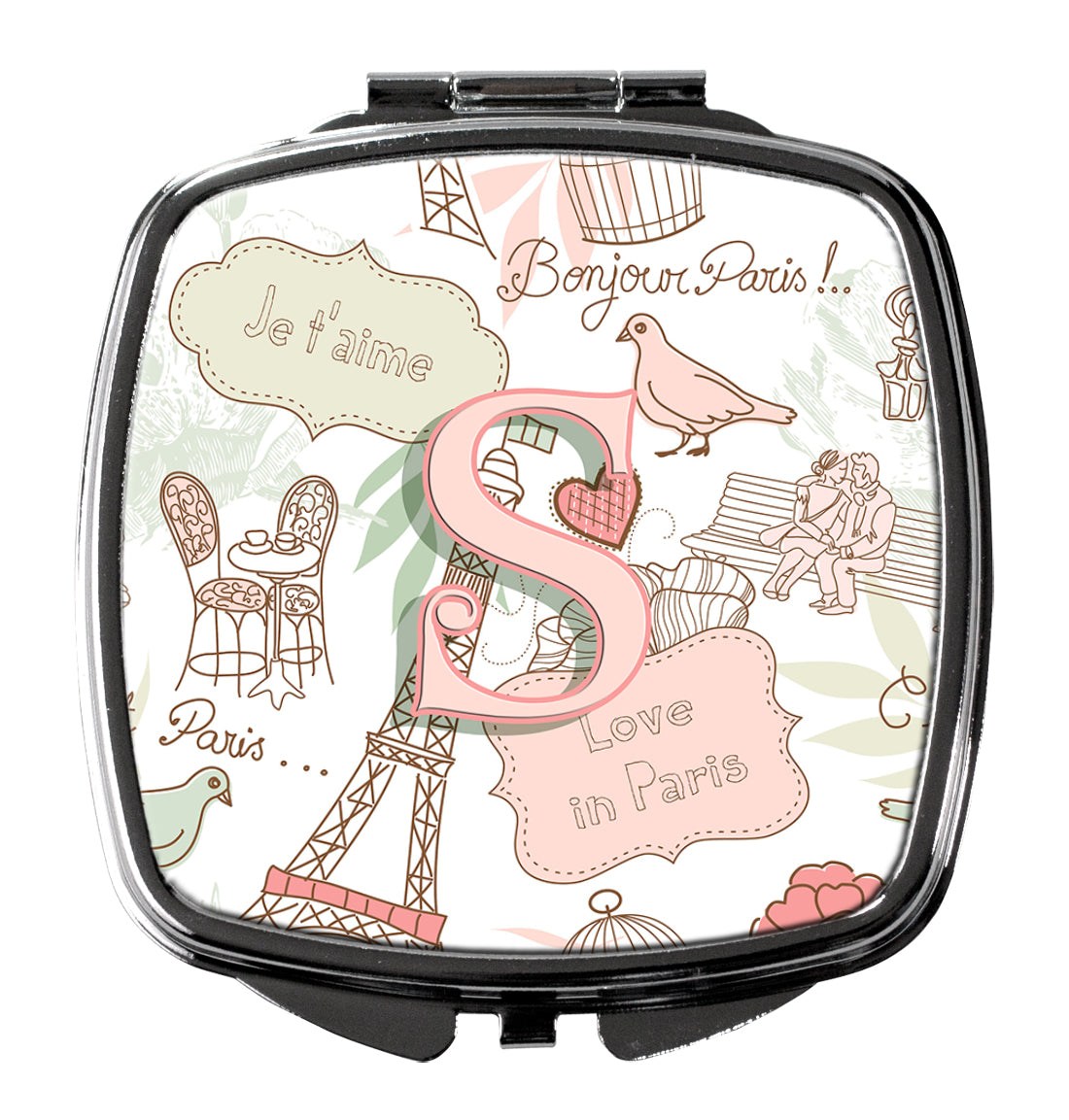 Letter S Love in Paris Pink Compact Mirror CJ2002-SSCM