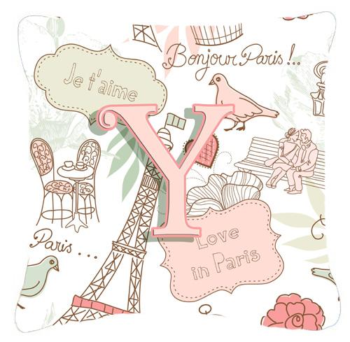 Letter Y Love in Paris Pink Canvas Fabric Decorative Pillow by Caroline&#39;s Treasures