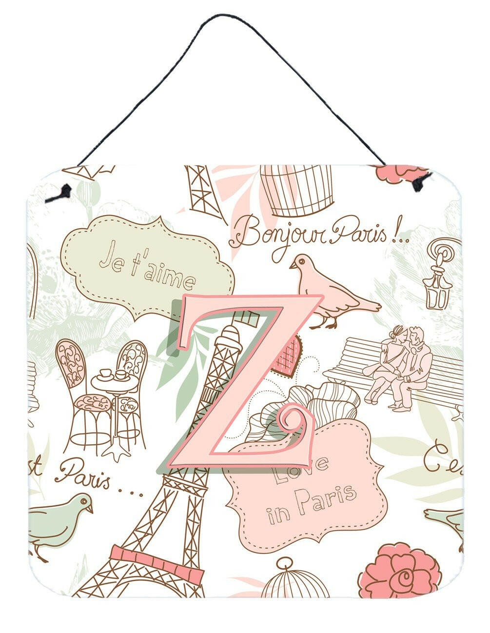 Letter Z Love in Paris Pink Wall or Door Hanging Prints CJ2002-ZDS66 by Caroline's Treasures
