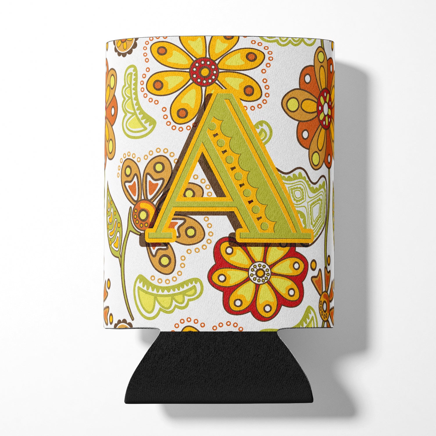 Letter A Floral Mustard and Green Can or Bottle Hugger CJ2003-ACC.