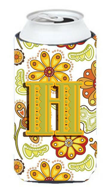 Letter H Floral Mustard and Green Tall Boy Beverage Insulator Hugger CJ2003-HTBC by Caroline's Treasures