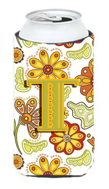 Letter T Floral Mustard and Green Tall Boy Beverage Insulator Hugger CJ2003-TTBC by Caroline's Treasures