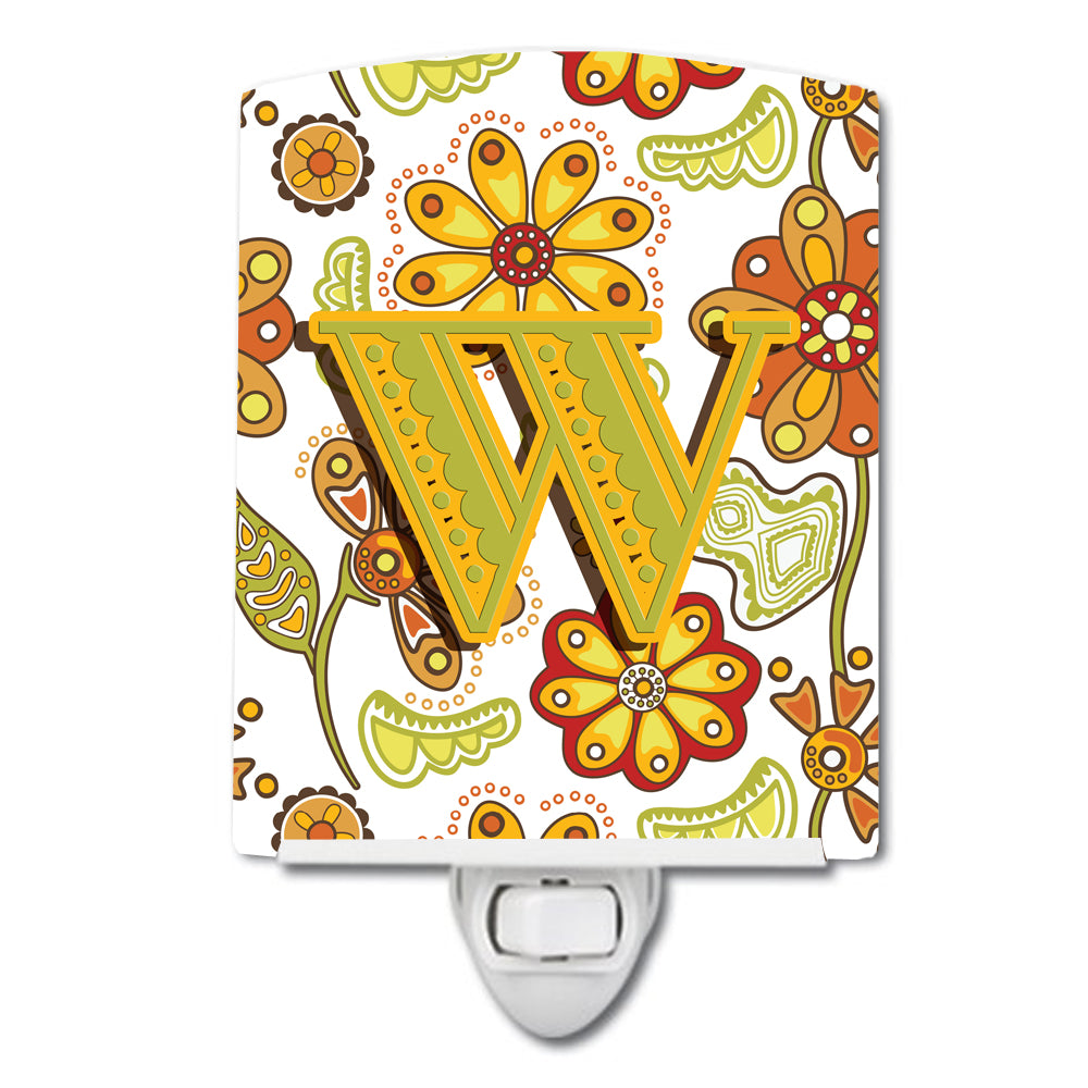 Letter W Floral Mustard and Green Ceramic Night Light CJ2003-WCNL - the-store.com