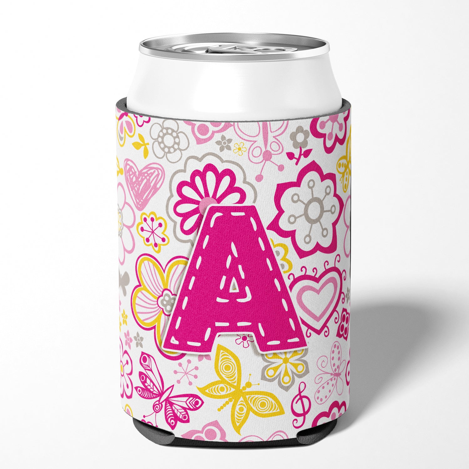 Letter A Flowers and Butterflies Pink Can or Bottle Hugger CJ2005-ACC.