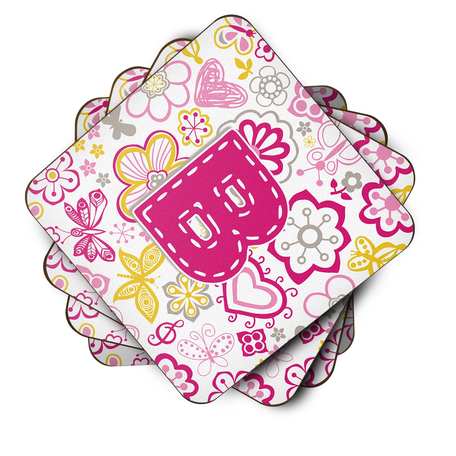 Set of 4 Letter B Flowers and Butterflies Pink Foam Coasters CJ2005-BFC - the-store.com