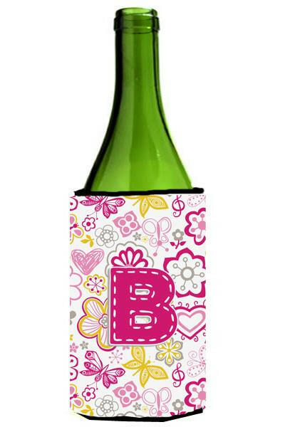 Letter B Flowers and Butterflies Pink Wine Bottle Beverage Insulator Hugger CJ2005-BLITERK by Caroline's Treasures