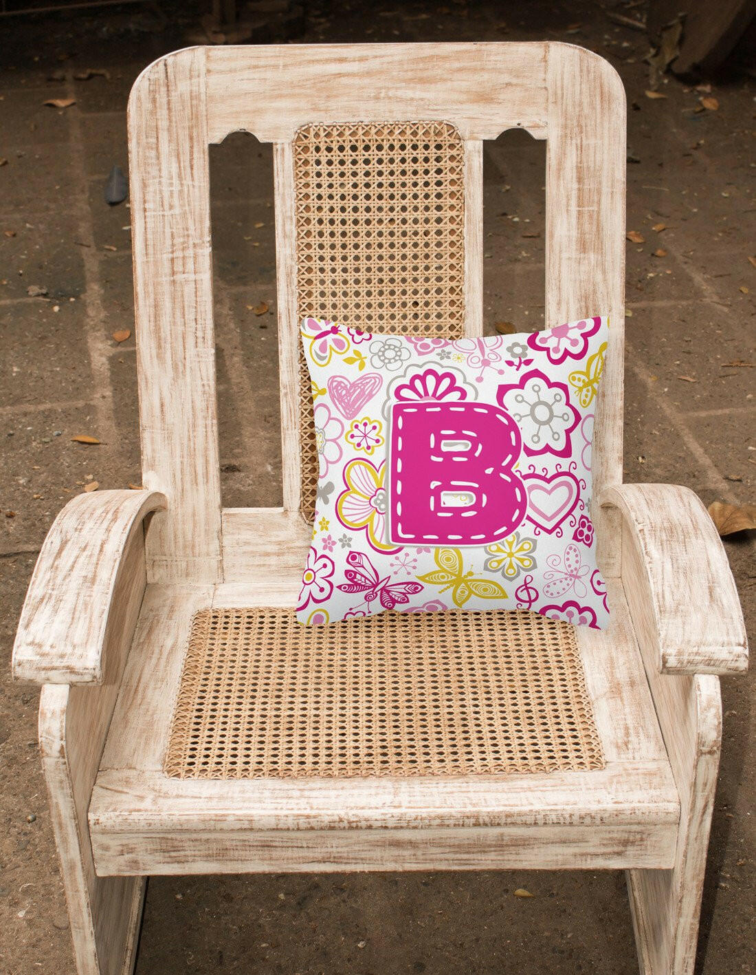 Letter B Flowers and Butterflies Pink Canvas Fabric Decorative Pillow CJ2005-BPW1414 by Caroline's Treasures