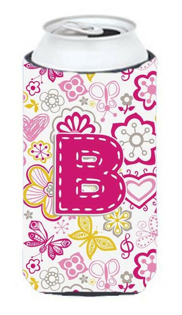 Letter B Flowers and Butterflies Pink Tall Boy Beverage Insulator Hugger CJ2005-BTBC by Caroline's Treasures
