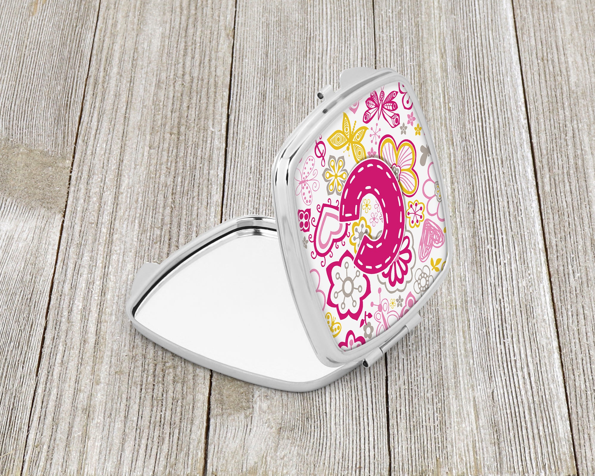 Letter C Flowers and Butterflies Pink Compact Mirror CJ2005-CSCM