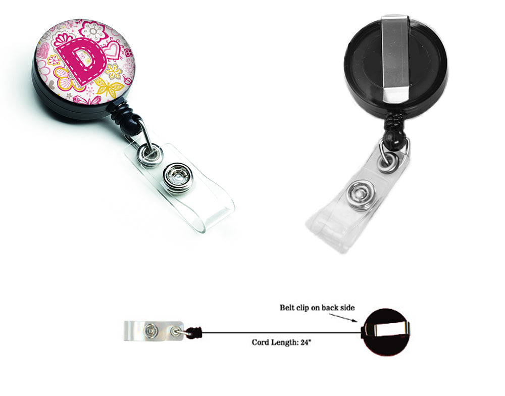 Letter D Flowers and Butterflies Pink Retractable Badge Reel CJ2005-DBR