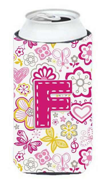 Letter F Flowers and Butterflies Pink Tall Boy Beverage Insulator Hugger CJ2005-FTBC by Caroline's Treasures
